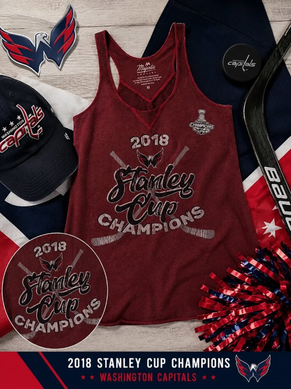 Washington Capitals 2018 Stanley Cup Champions Tank Top M Majestic Threads NHL - Picture 2 of 8